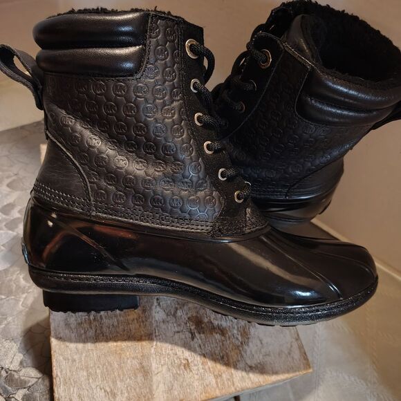 Womenn's MK Black Lace-Up Boots - Picture 2 of 3